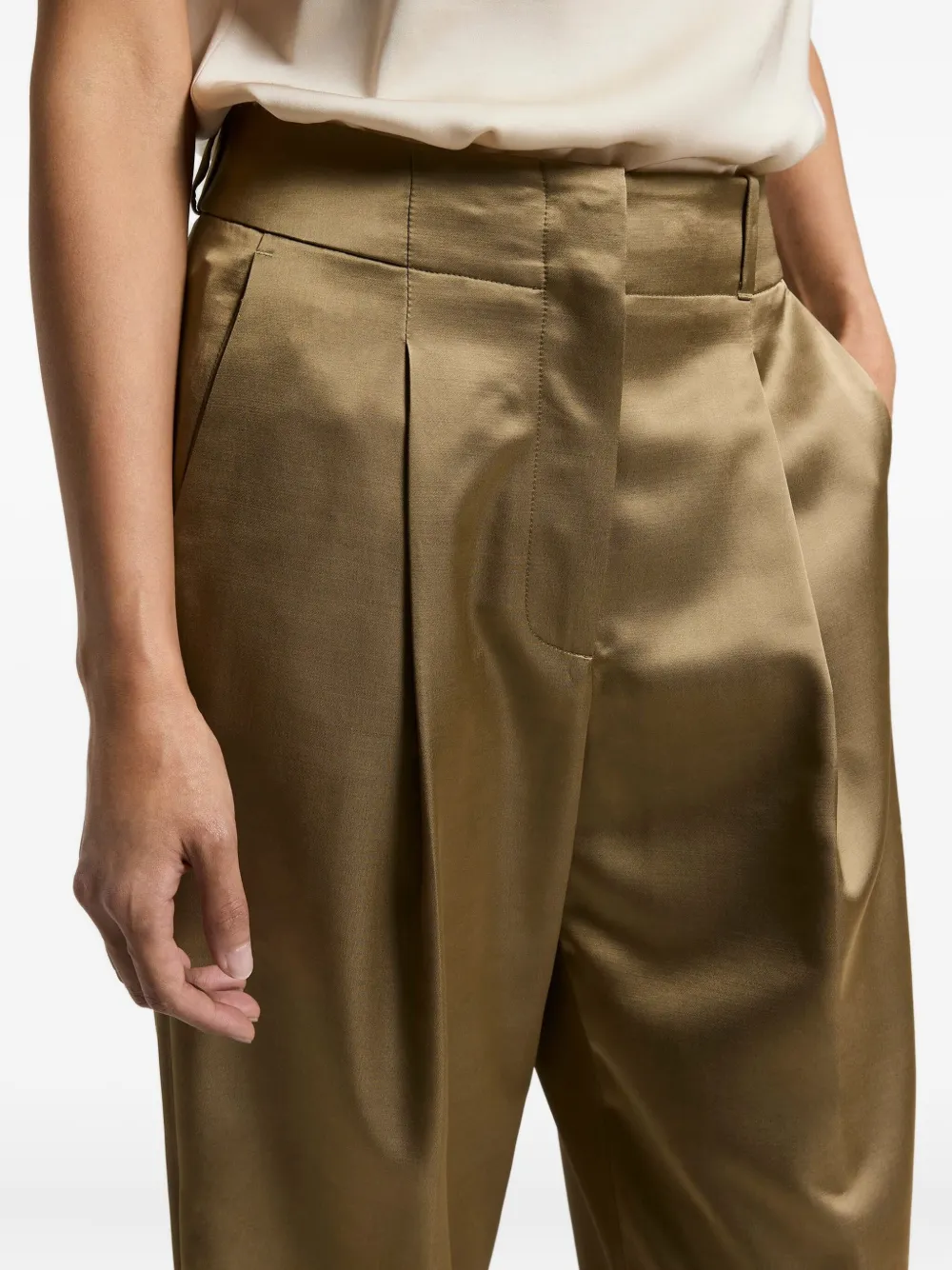Peserico Pleated-front Satin Trousers In Green