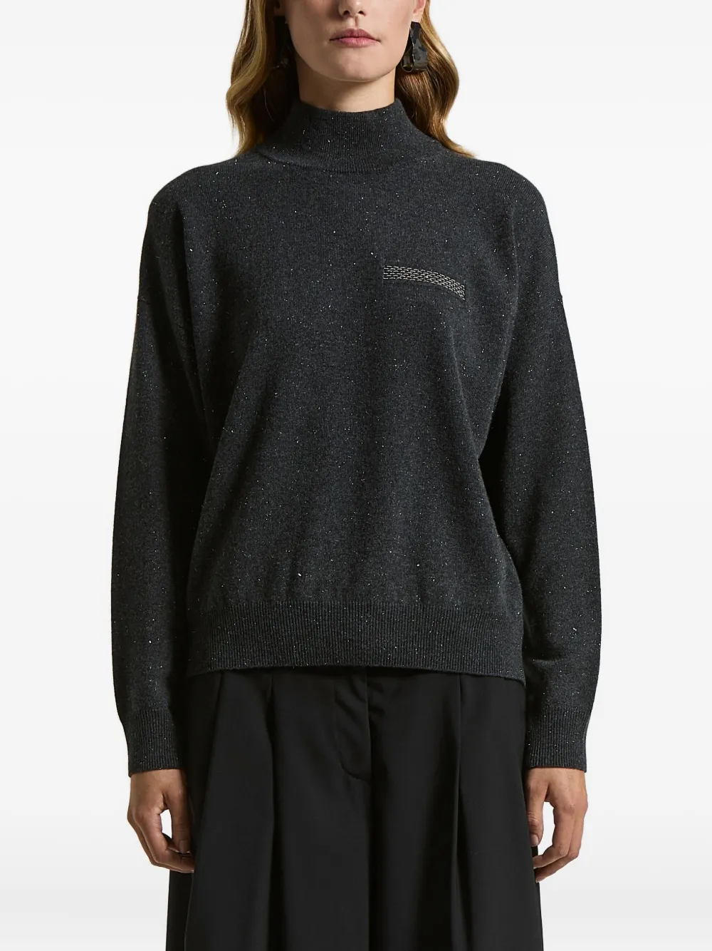 Peserico High Neck Embellished Sweater In Black