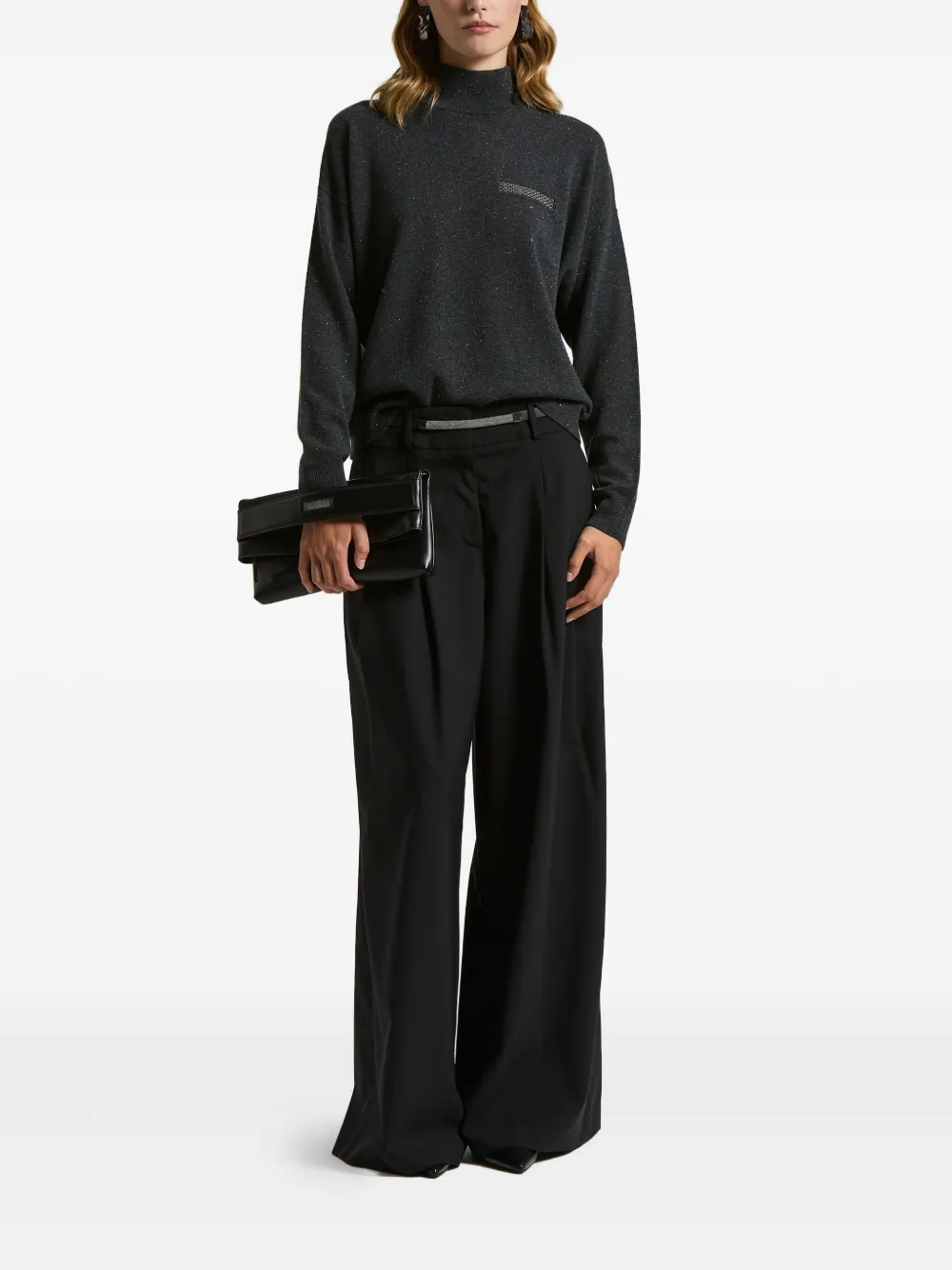 Peserico High Neck Embellished Sweater In Black