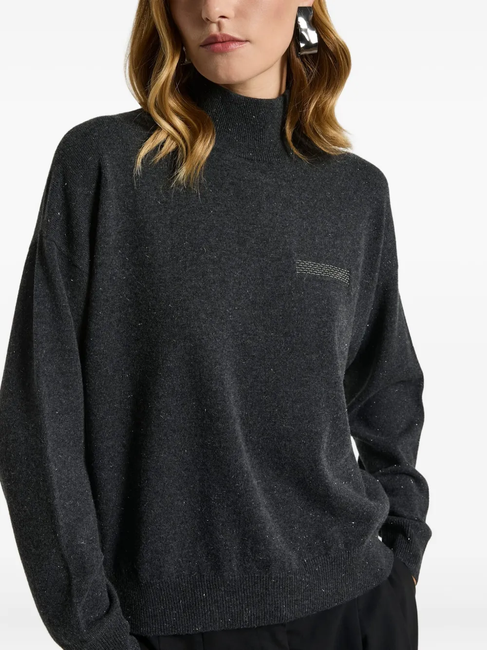 Peserico High Neck Embellished Sweater In Black