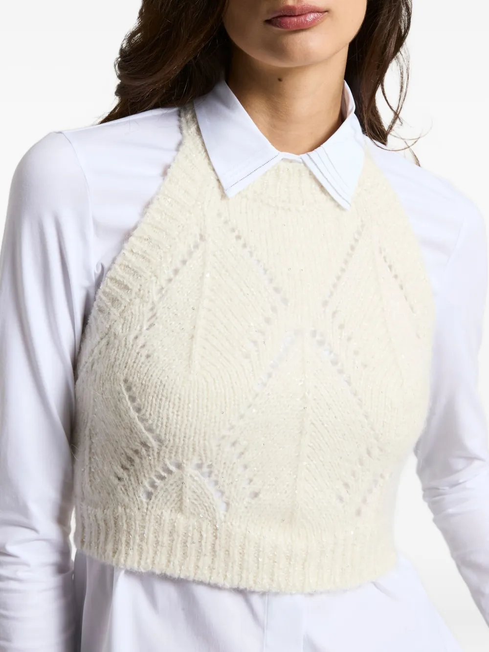 Peserico Kabelgebreide top met halternek Wit