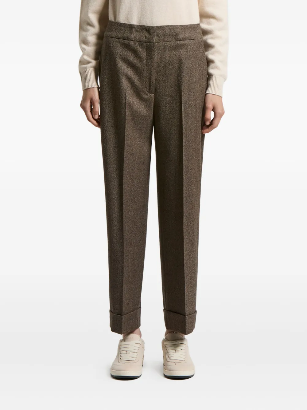 Peserico Cuffed-hem Trousers In Brown