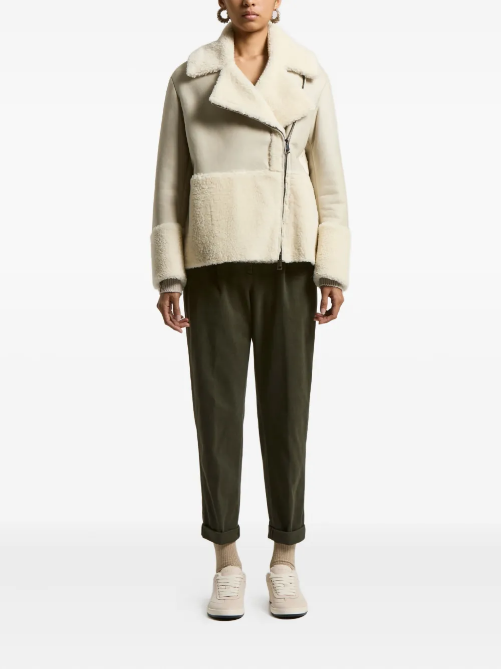 Peserico Panelled Shearling Jacket In White