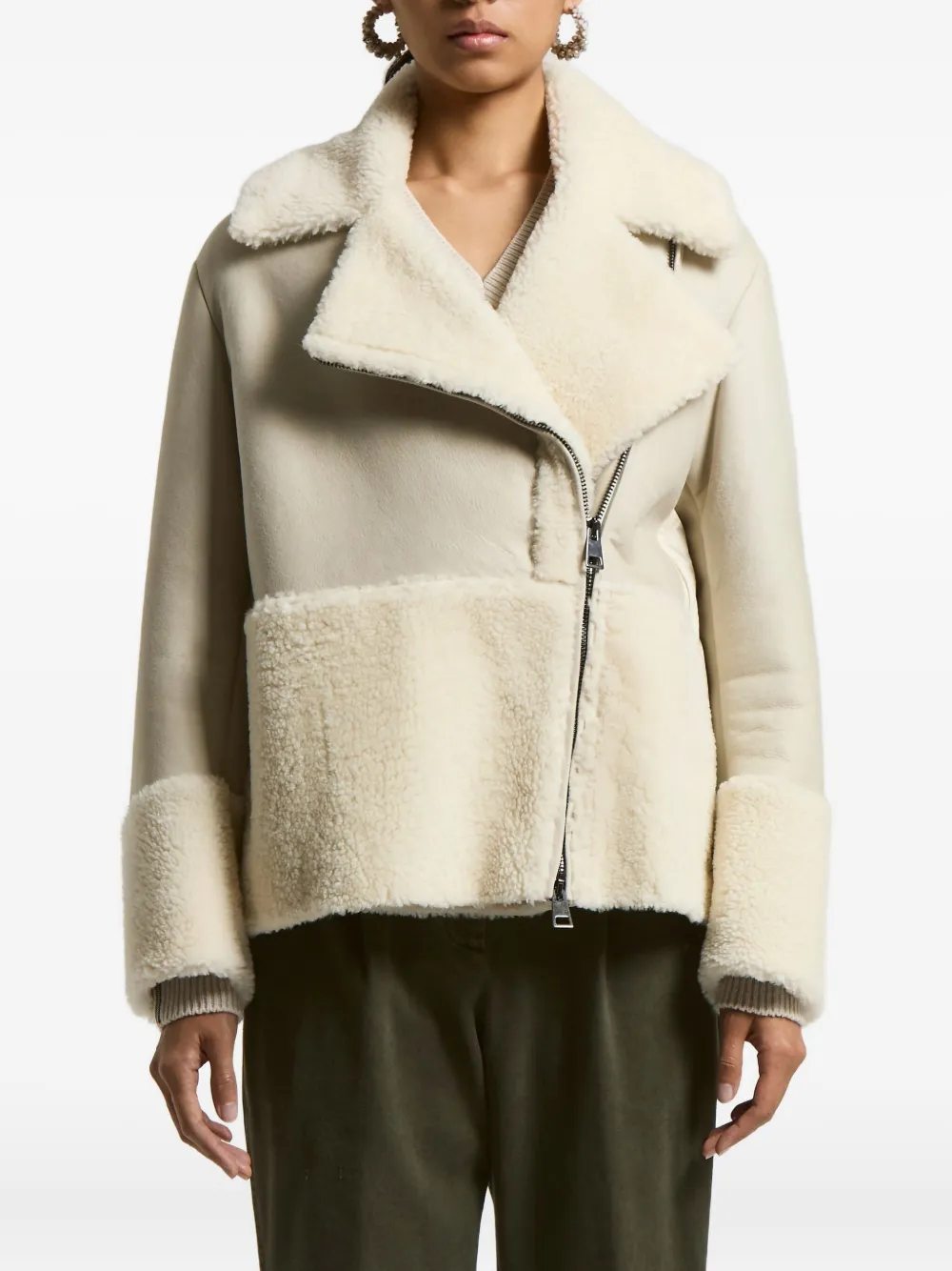 Peserico Panelled Shearling Jacket In White