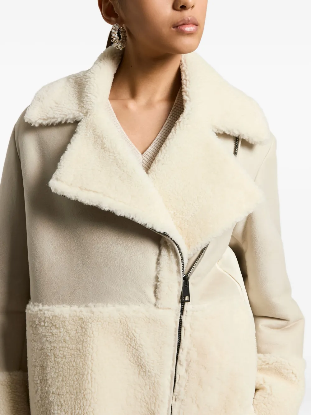 Peserico Panelled Shearling Jacket In White