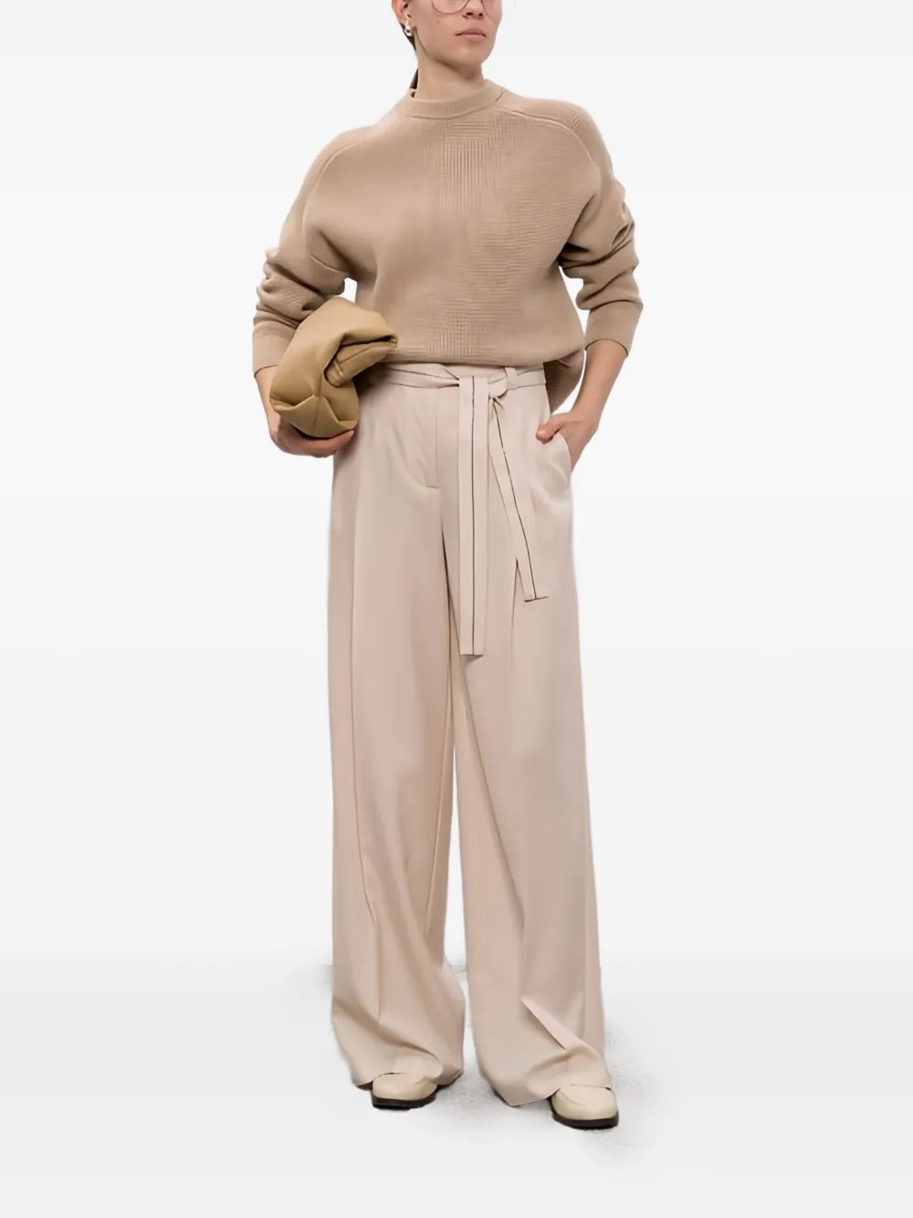 Peserico Plooibroek met ceintuur - Beige