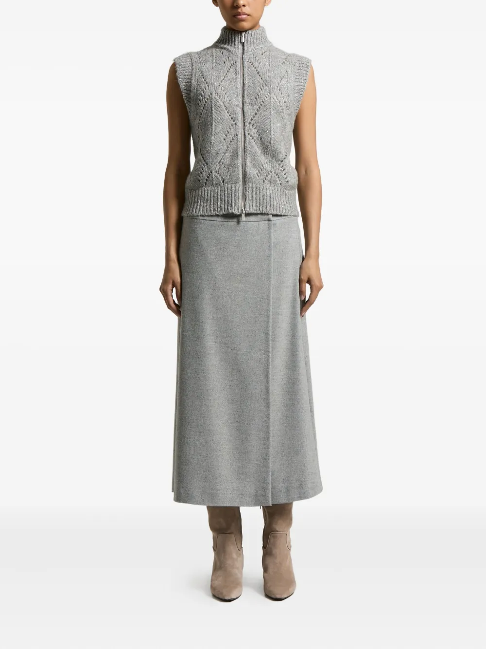 Peserico Zip-front Sleeveless Cardigan In Gray