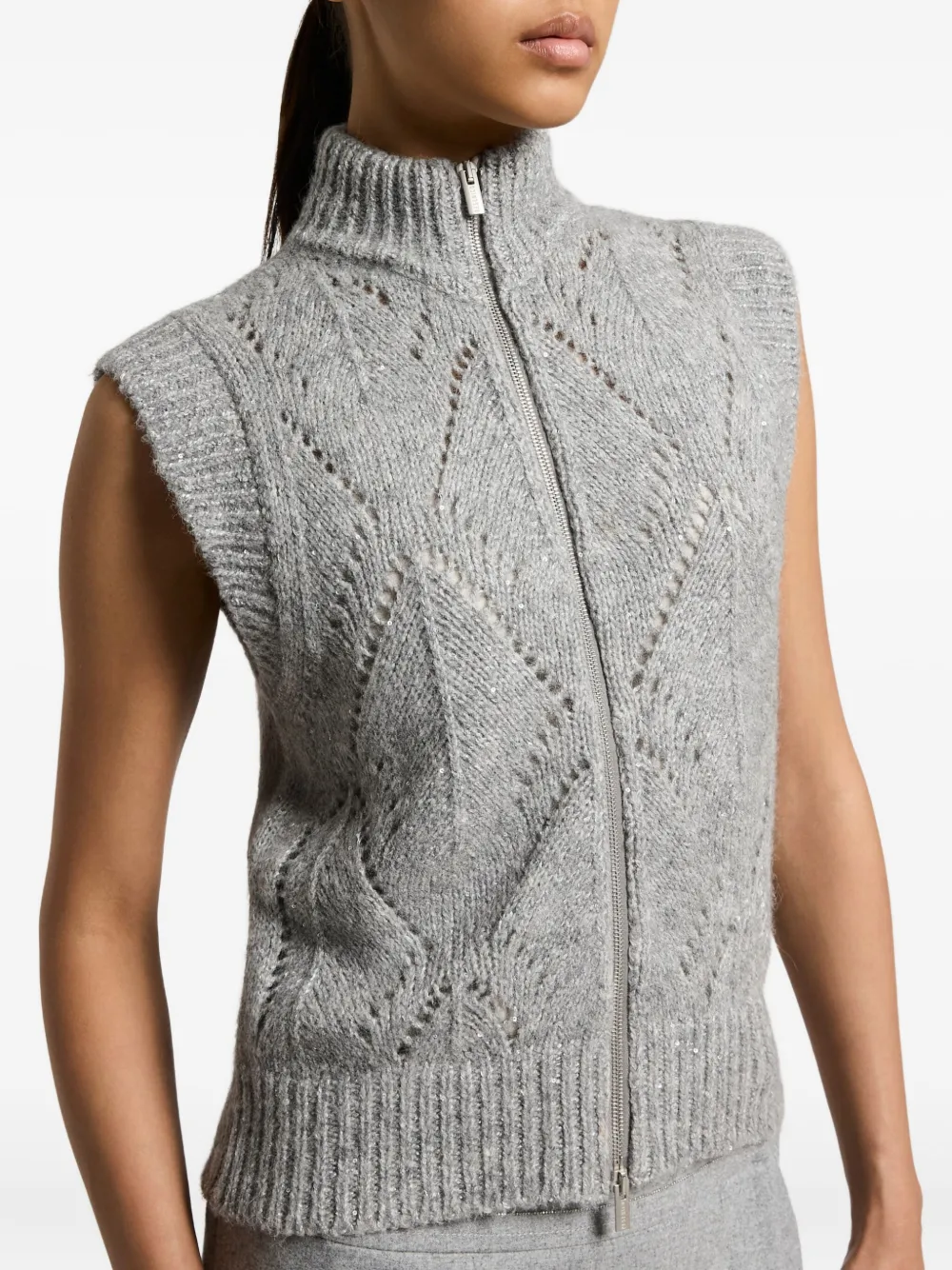 Peserico Zip-front Sleeveless Cardigan In Gray