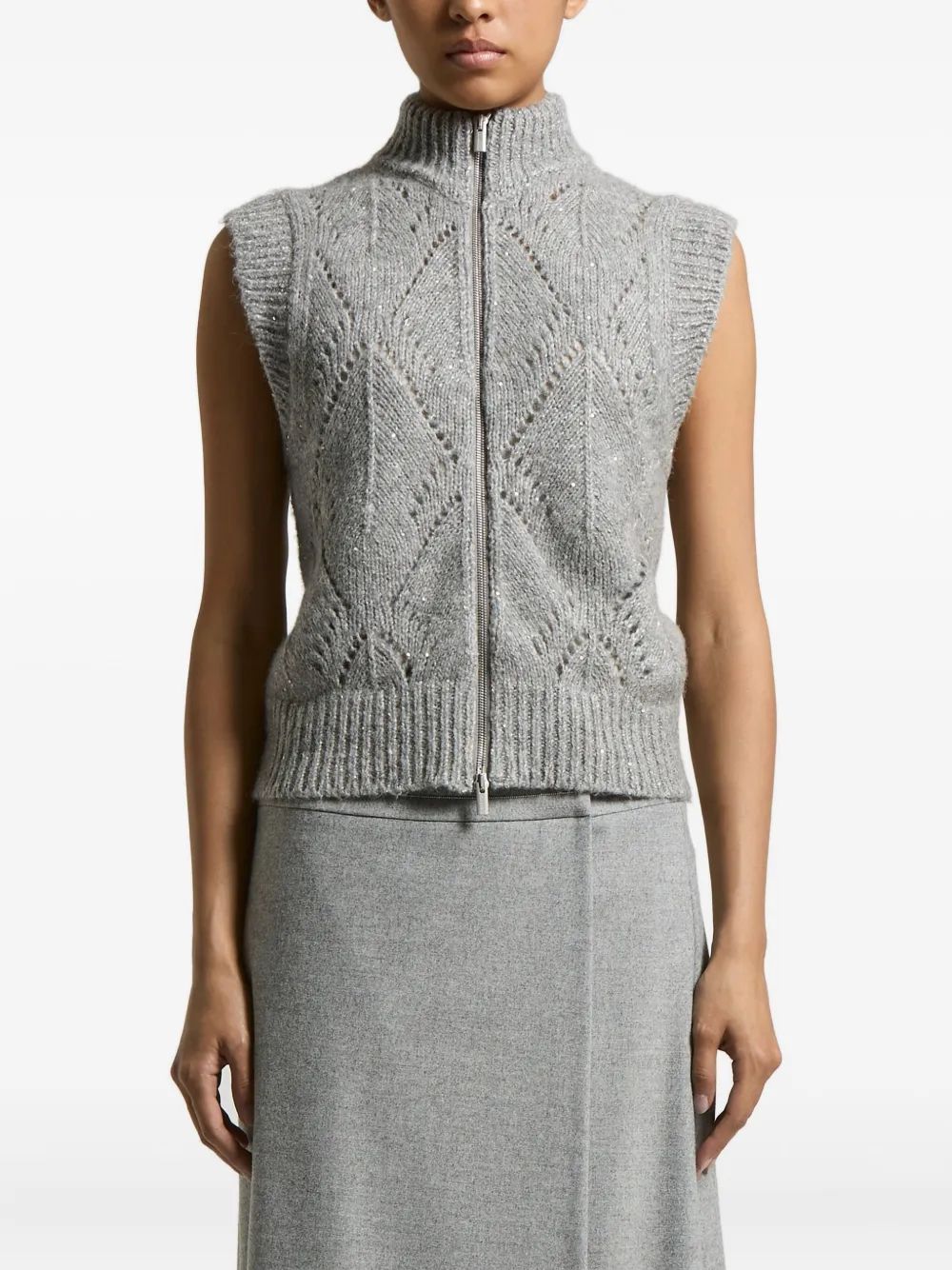 Peserico zip-front sleeveless cardigan | Grey | Image 1