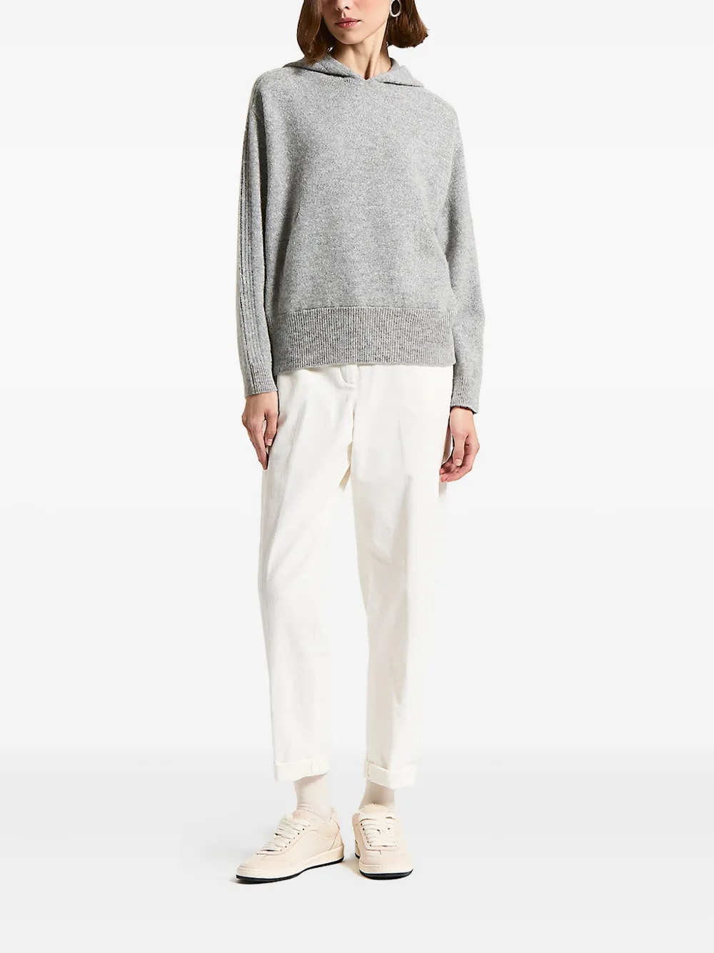 Peserico Geribbelde trui met capuchon Grijs