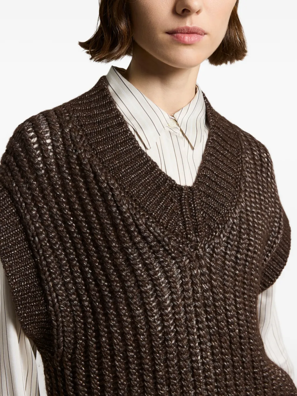 Peserico Metallic-effect V-neck Vest In Brown