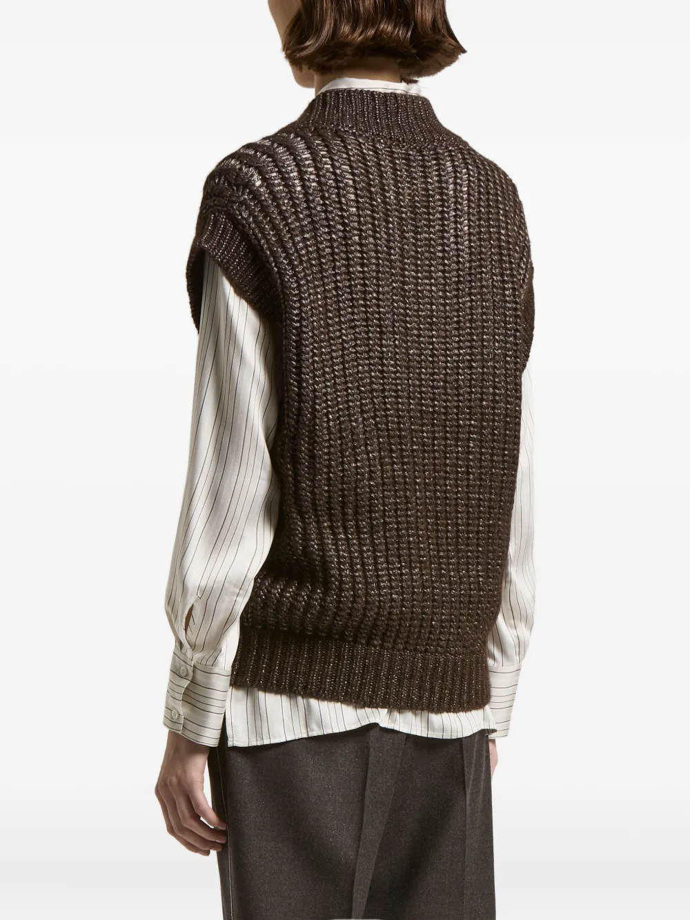 Peserico Metallic-effect V-neck Vest In Brown