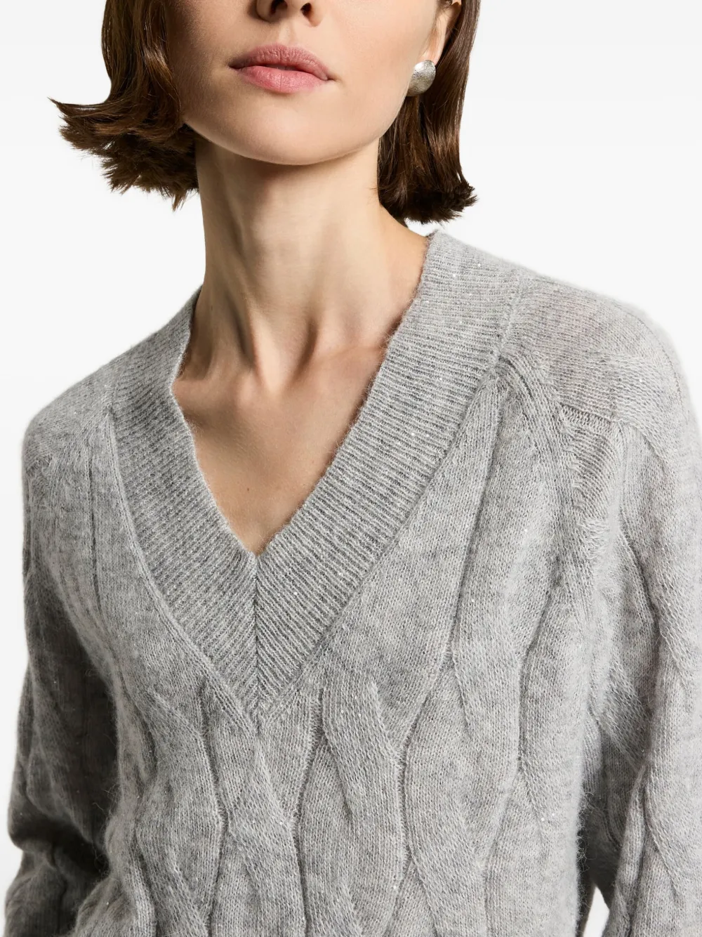 Peserico V-neck Cable-knit Sweater In Gray