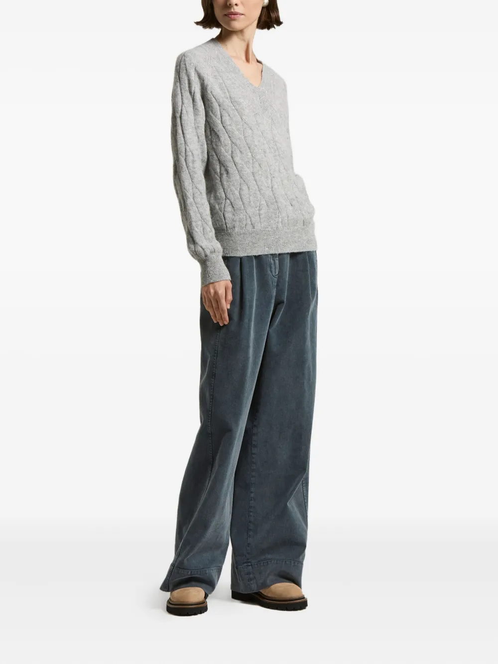 Peserico V-neck Cable-knit Sweater In Gray