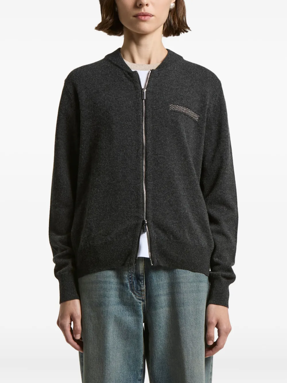 Peserico zip-fastening embellished-detail cardigan | Grey | Image 1