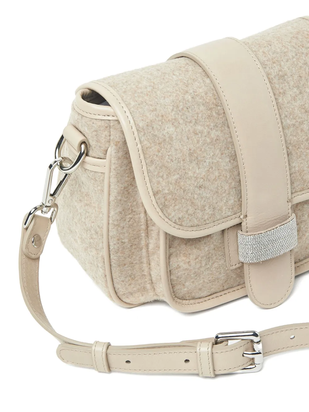 Peserico Schoudertas met leren afwerking en kristallen Beige