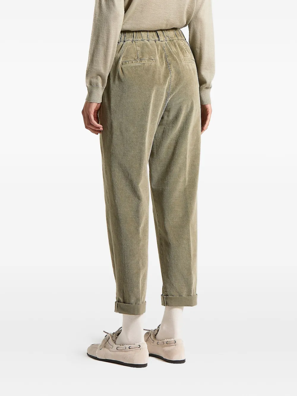 Peserico Broek met ribfluwelen textuur en omgeslagen pijpen Groen