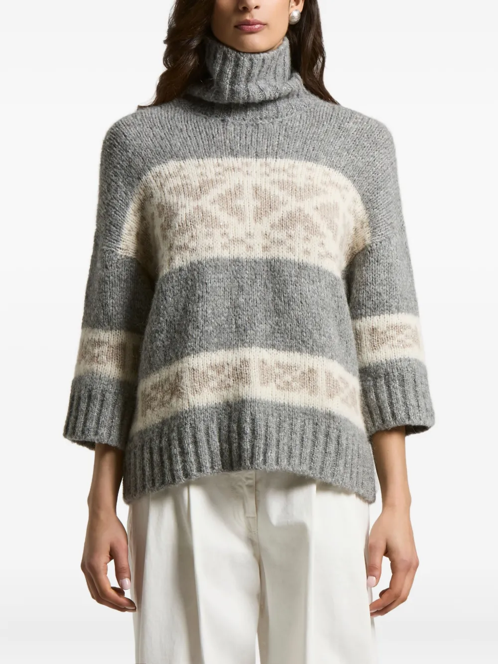 Peserico fairisle-pattern turtleneck sweater | Grey | Image 1