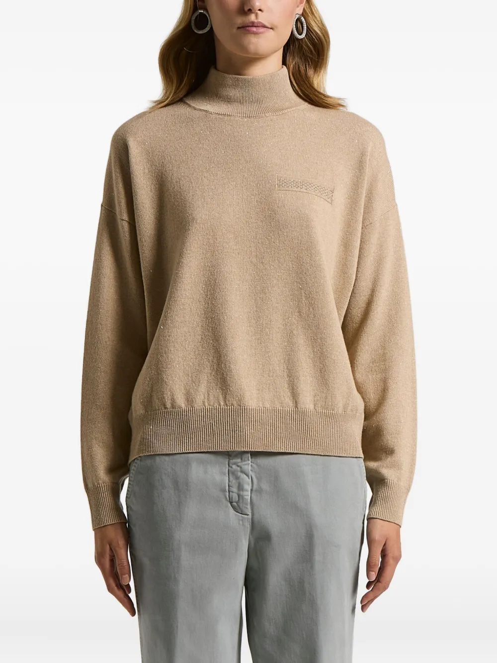 Peserico High-neck Pocket Sweater In Brown