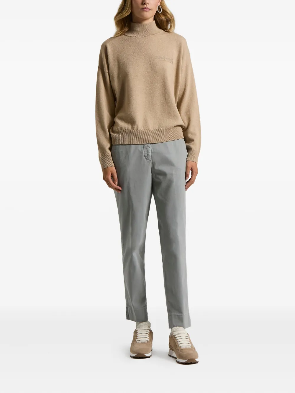 Peserico High-neck Pocket Sweater In Brown