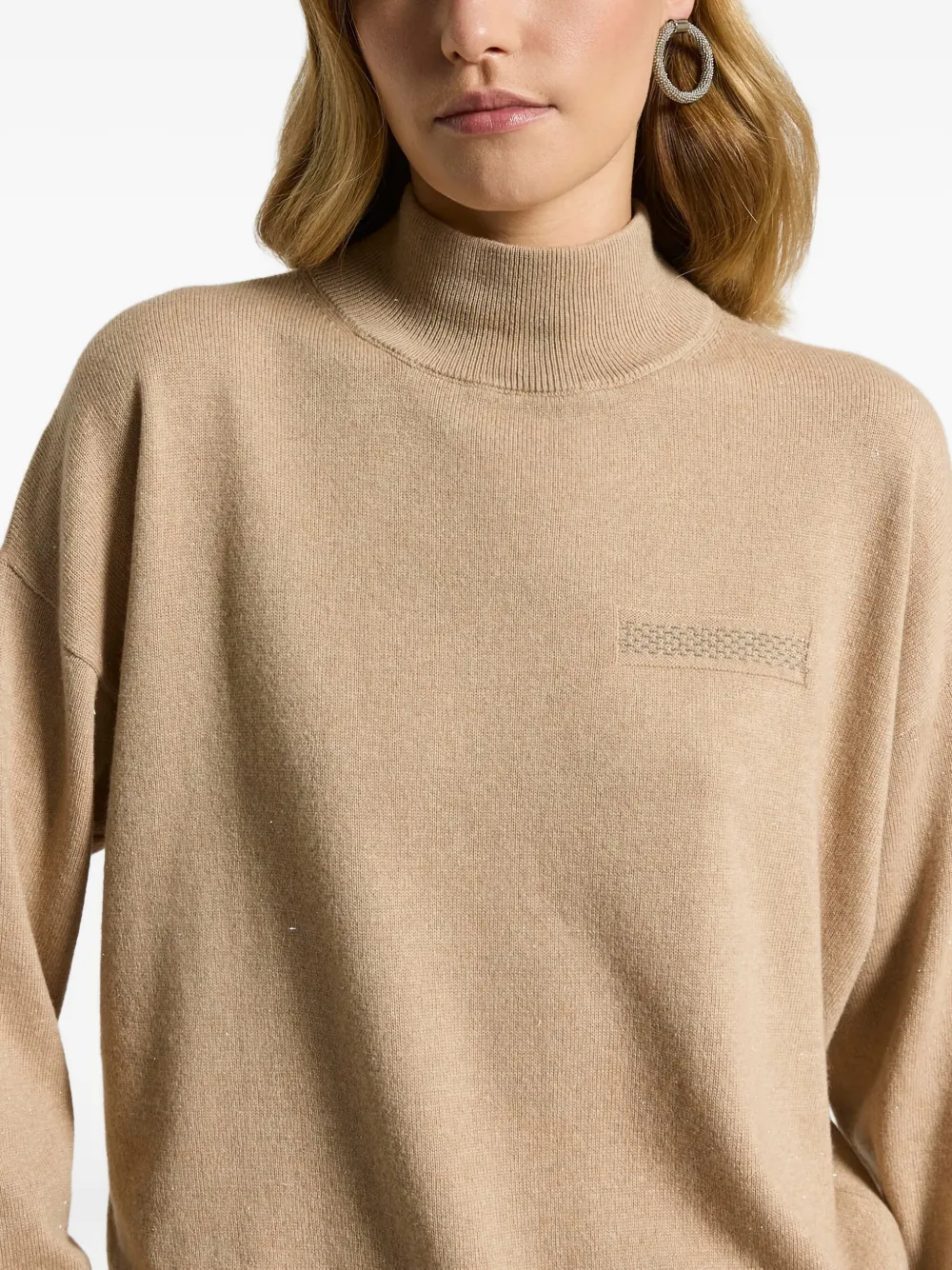 Peserico High-neck Pocket Sweater In Brown