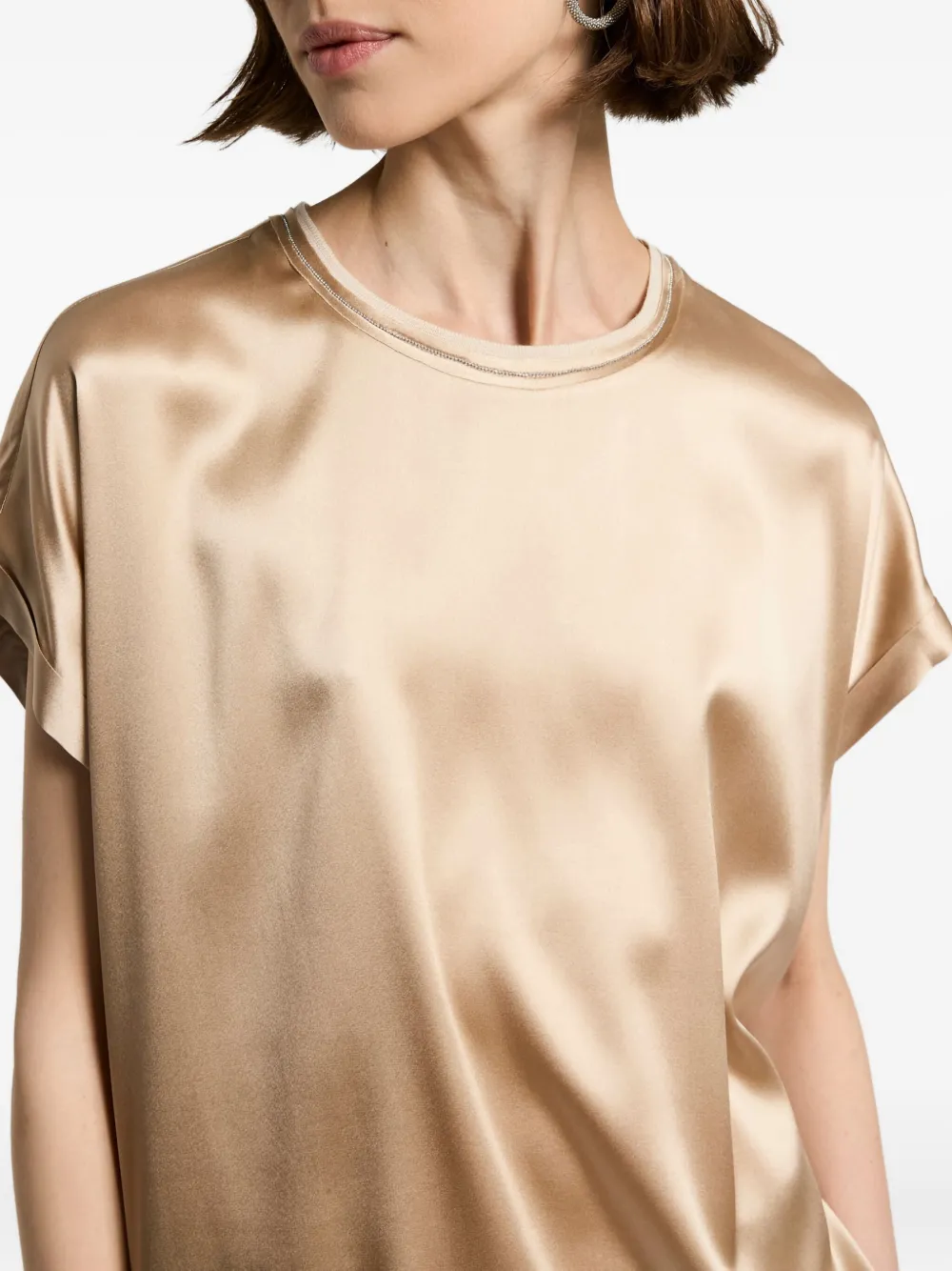 Peserico Top met korte mouwen van zijde-blend Beige