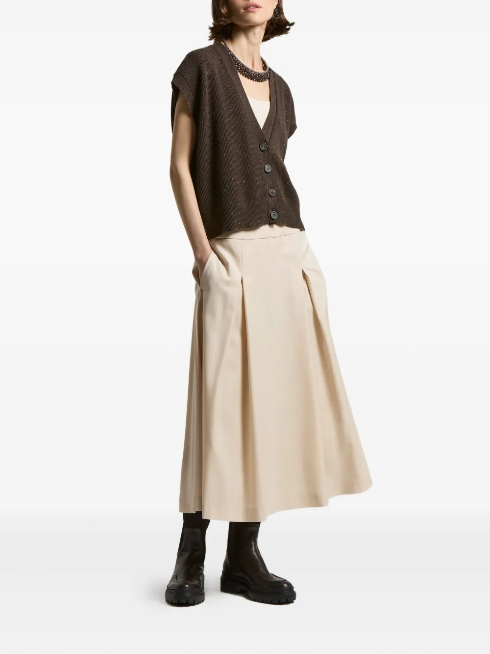 Peserico Vest met gespikkeld effect en korte mouwen Bruin