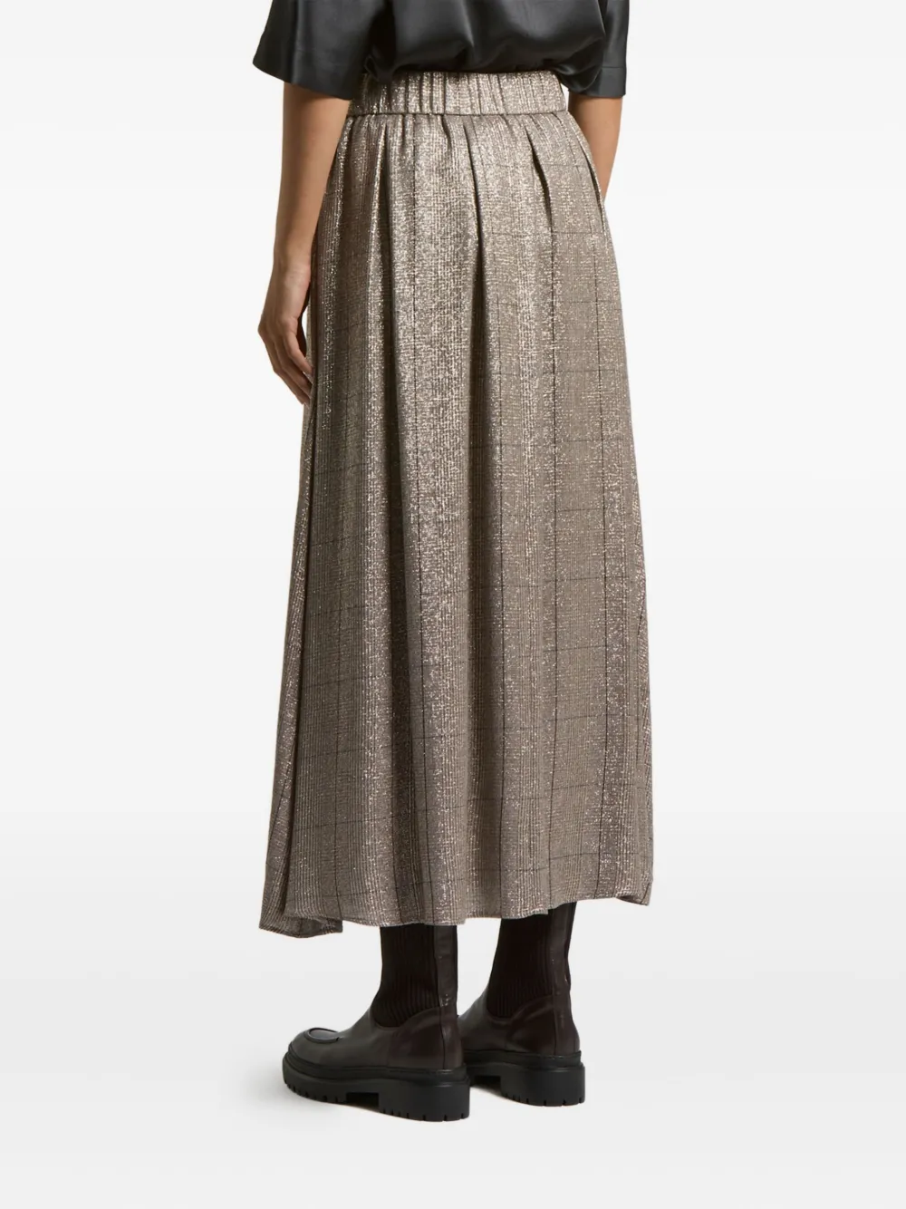 Peserico Metallic geruite plooirok Bruin