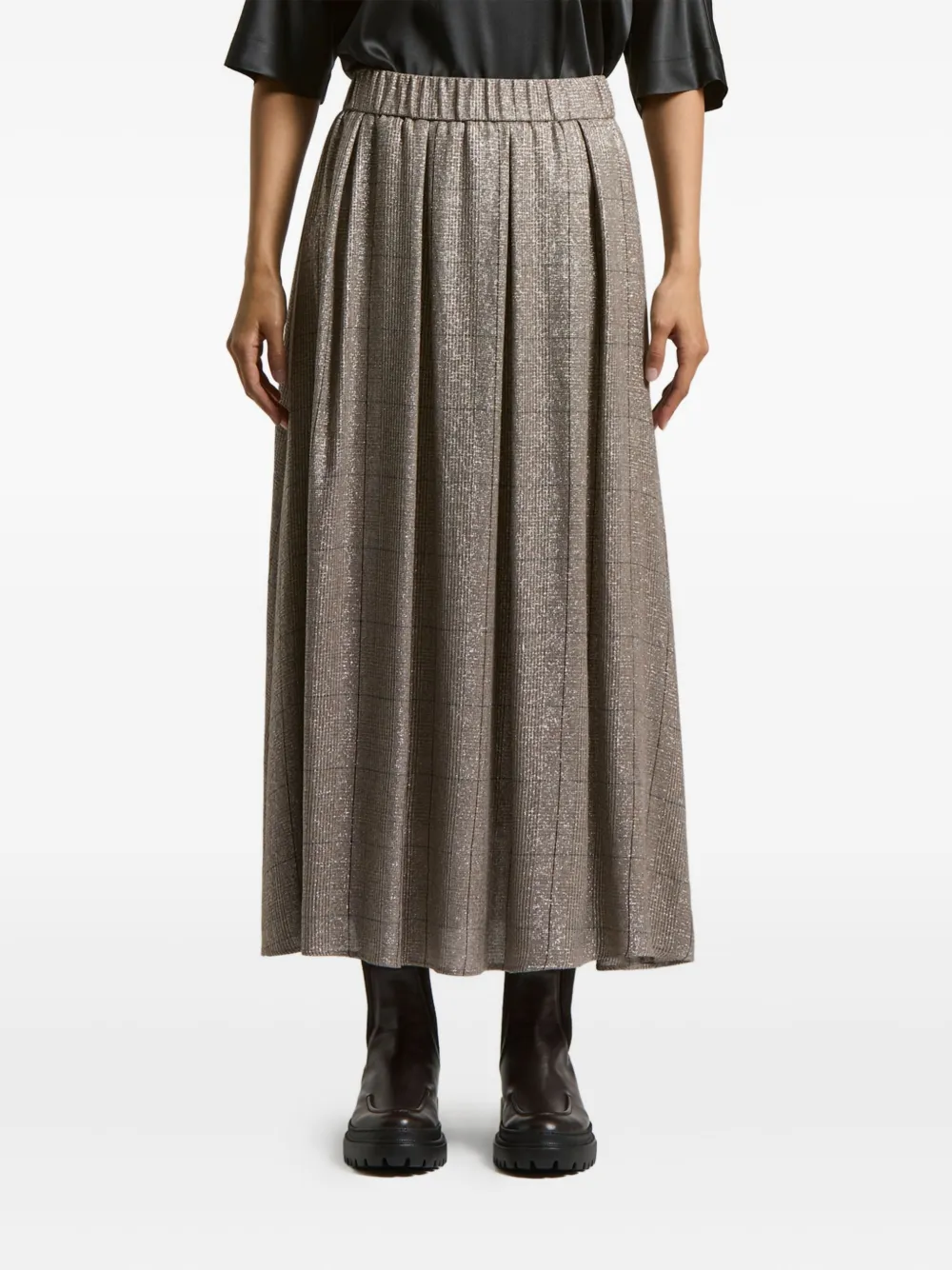 Peserico pleated metallic-check skirt | Brown | Image 1