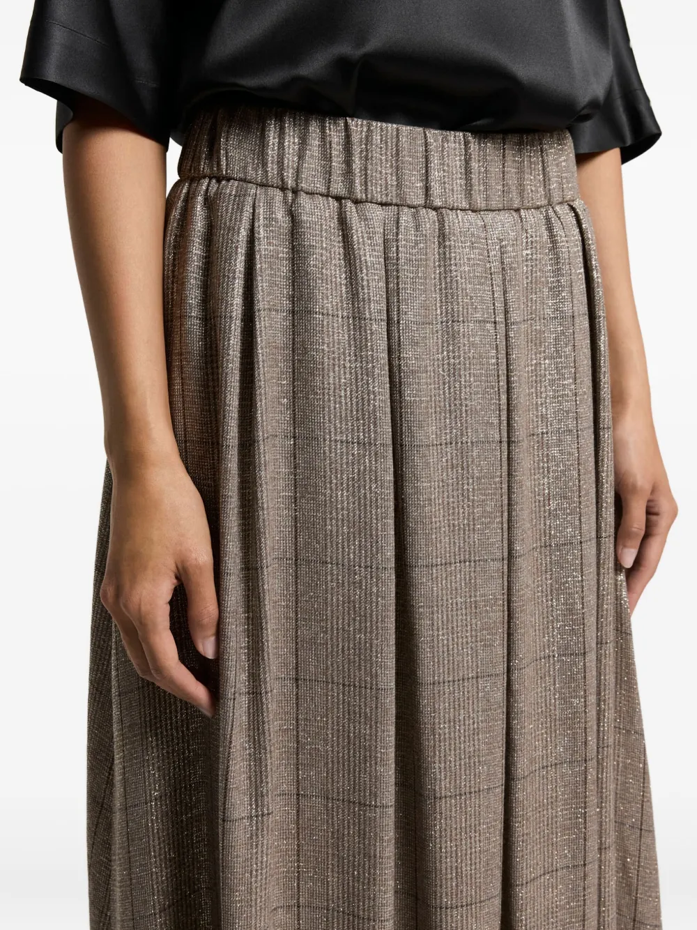 Peserico Metallic geruite plooirok Bruin