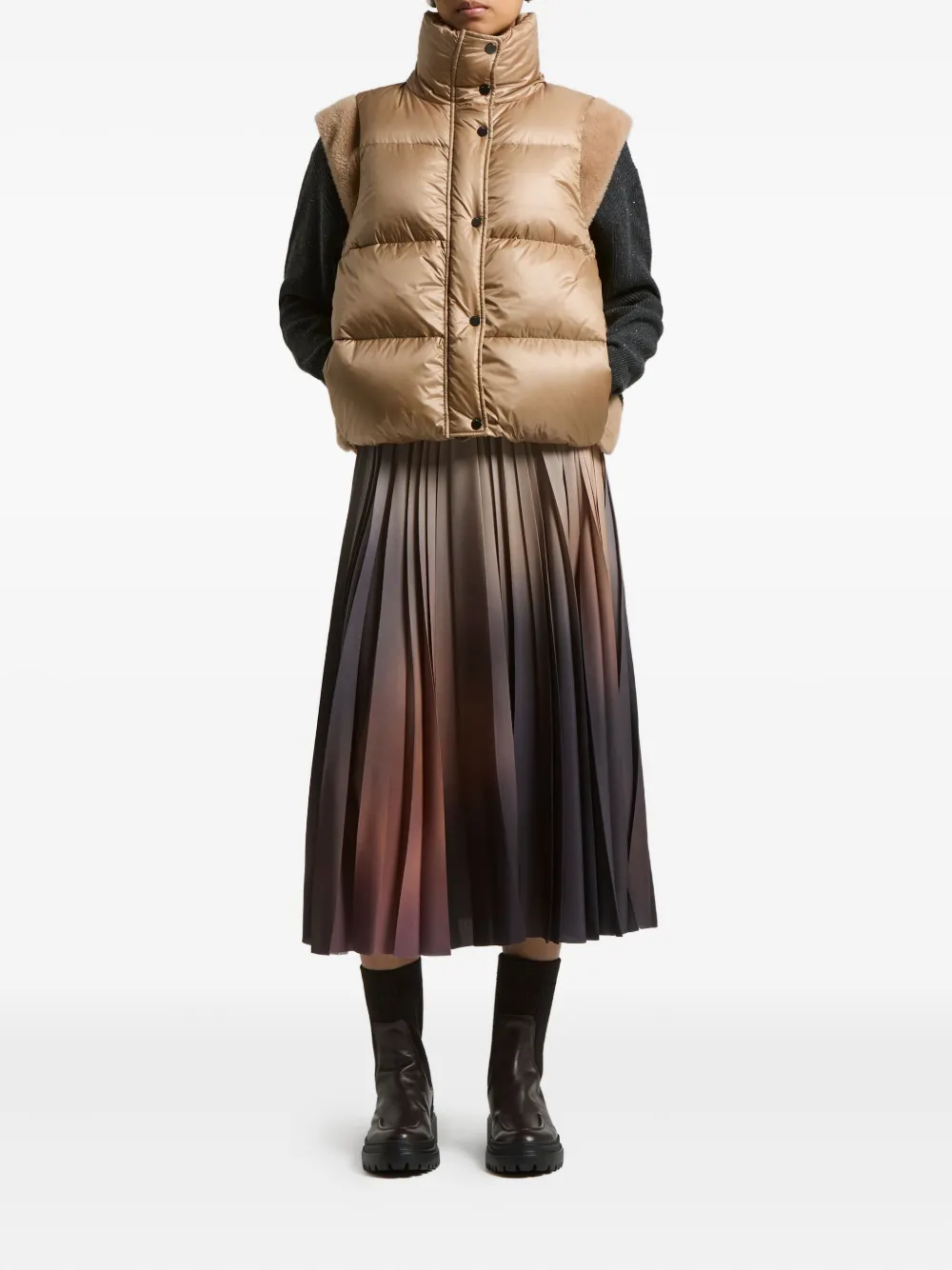 Peserico Quilted Shearling-trimmed Gilet In Brown