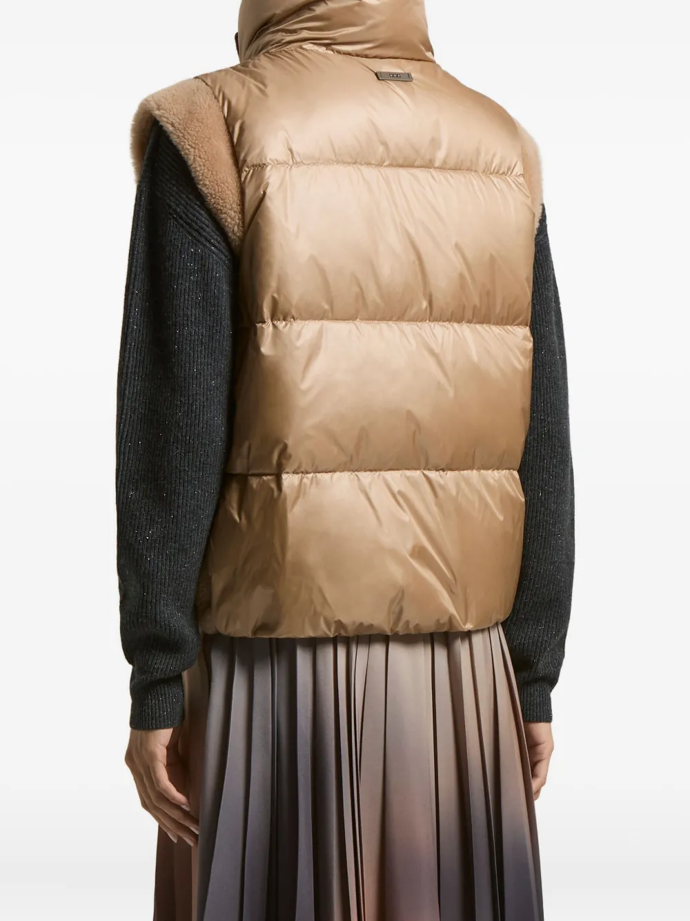 Peserico Quilted Shearling-trimmed Gilet In Brown