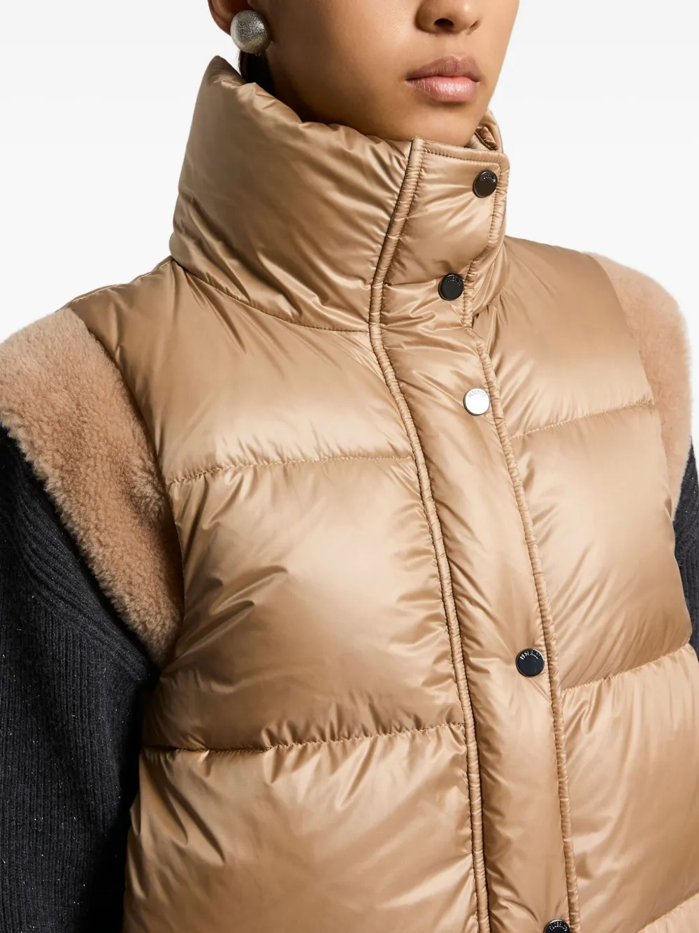 Peserico Quilted Shearling-trimmed Gilet In Brown