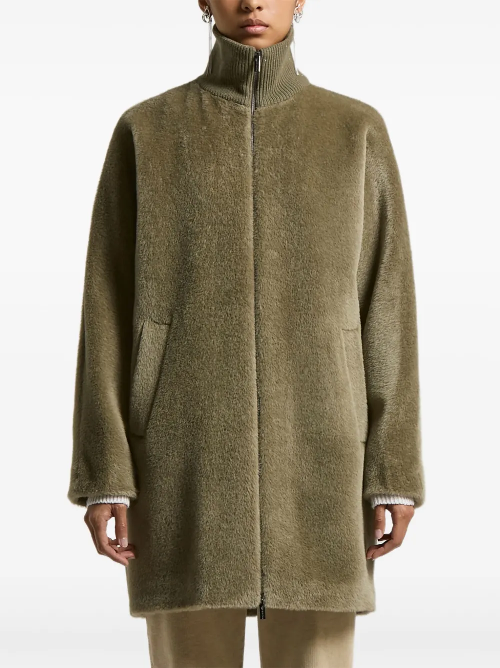 Peserico high-neck zip-front coat | Green | Image 1