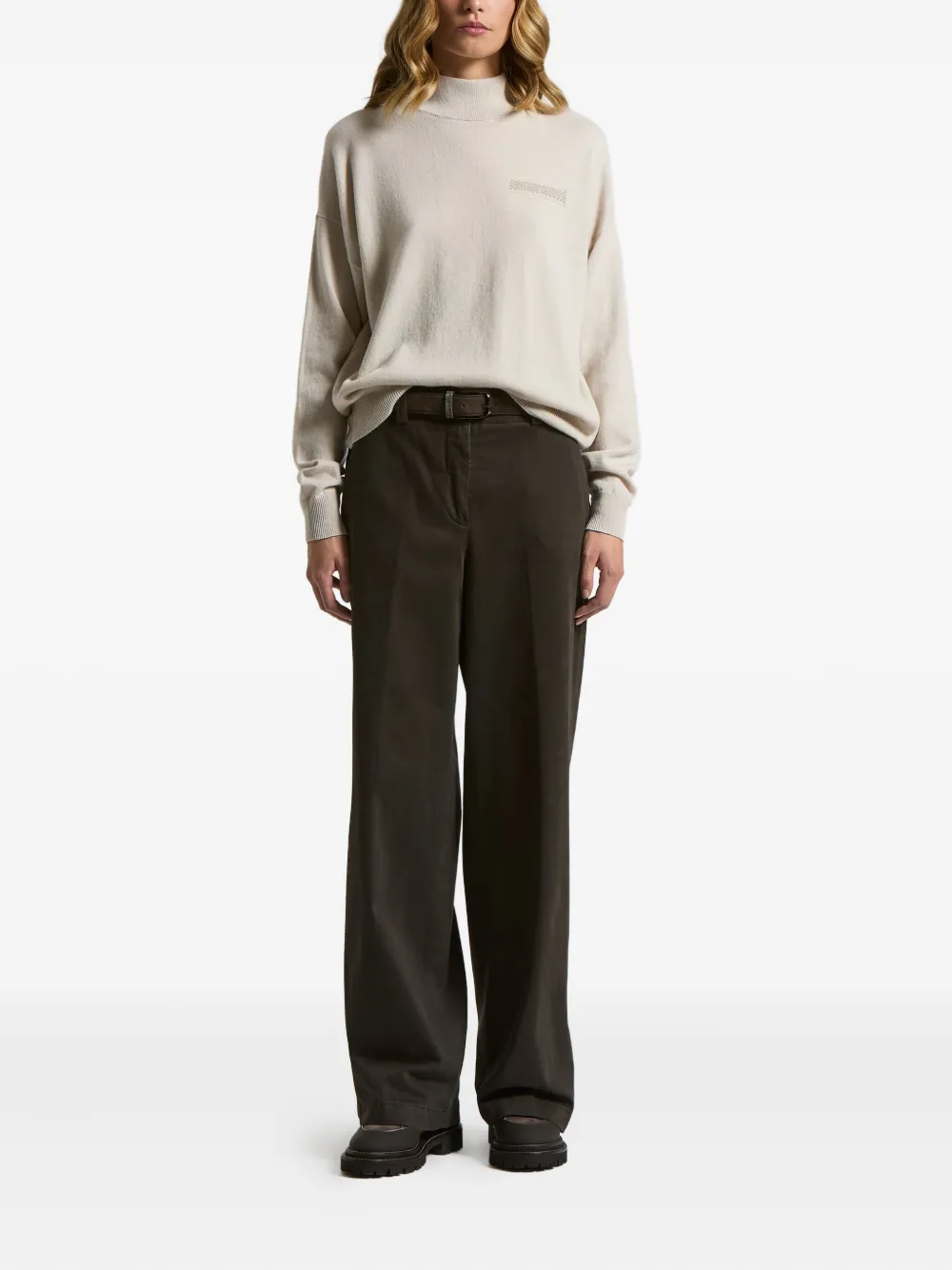 Peserico Broek met riemlussen - Bruin