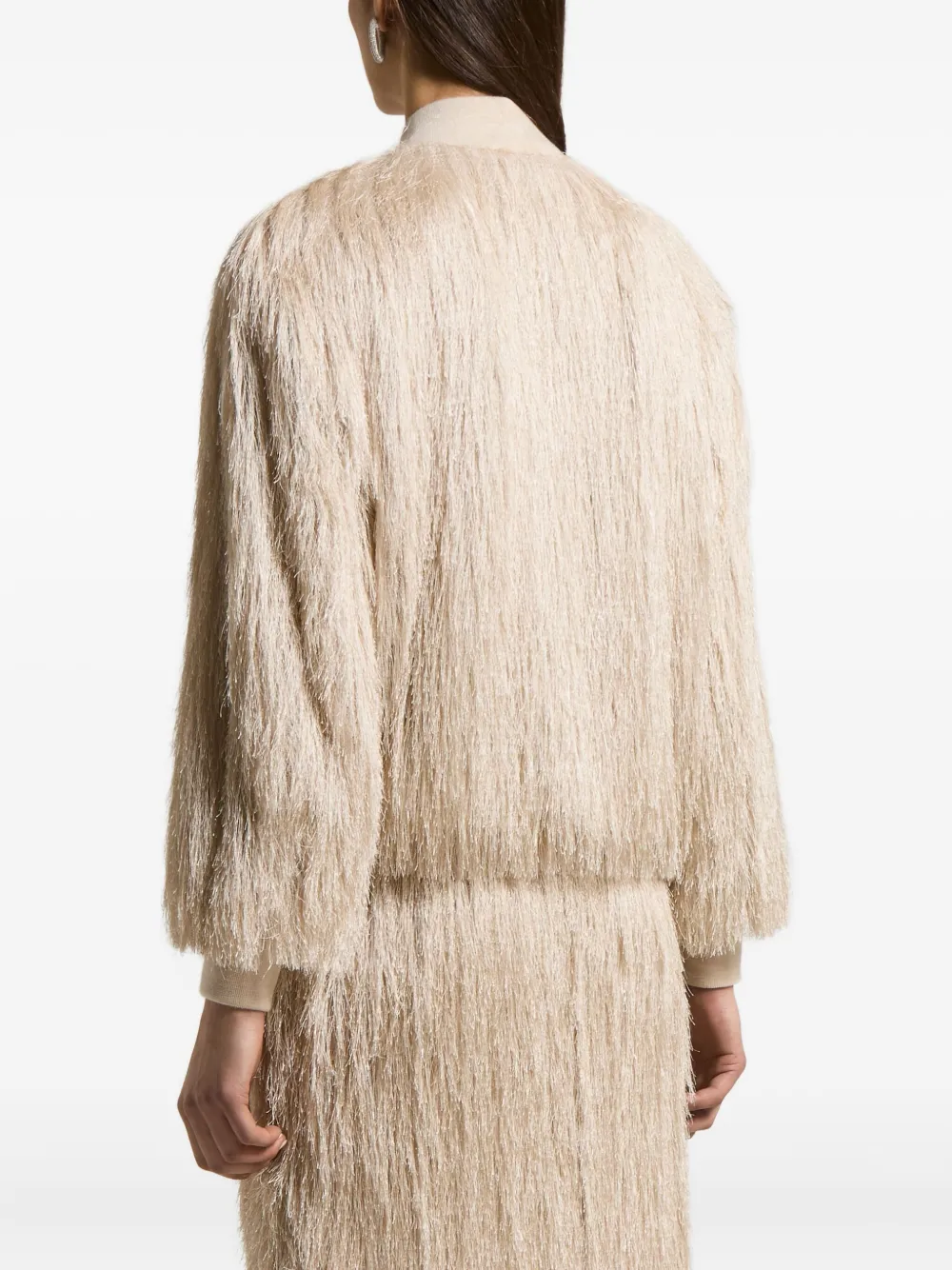 Peserico Fringed Bomber Jacket In Neutral