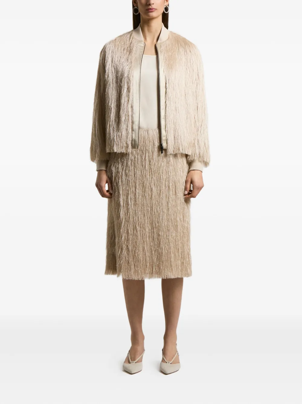 Peserico Fringed Bomber Jacket In Neutral