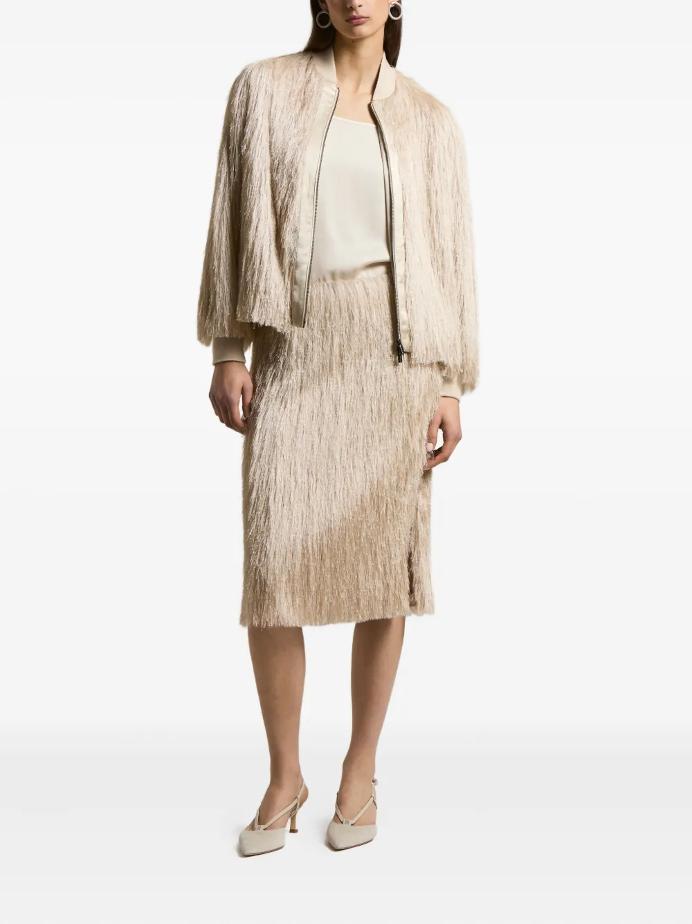 Peserico Fringed Bomber Jacket In Neutral