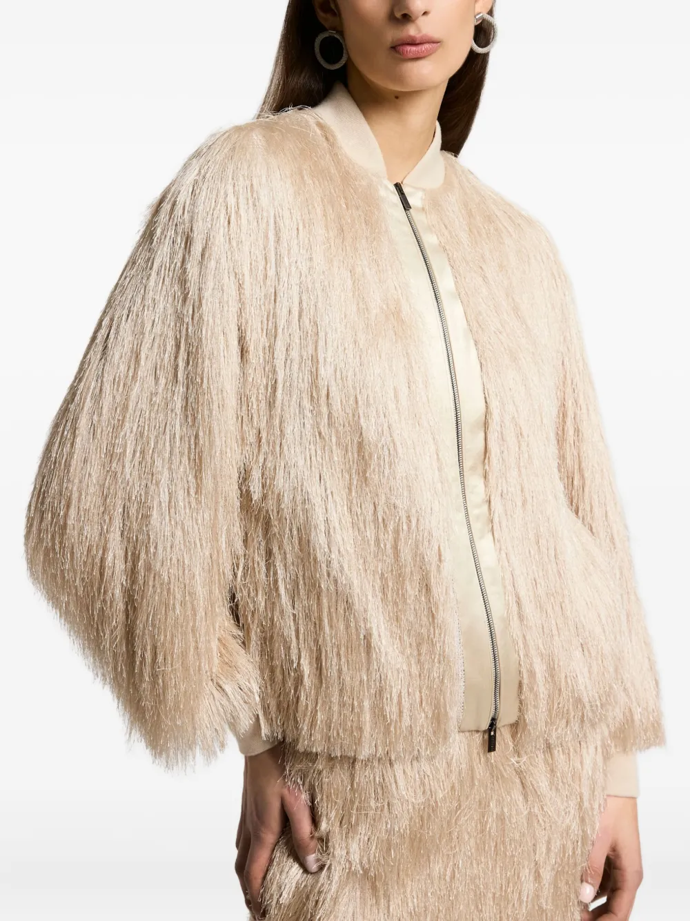 Peserico Fringed Bomber Jacket In Neutral