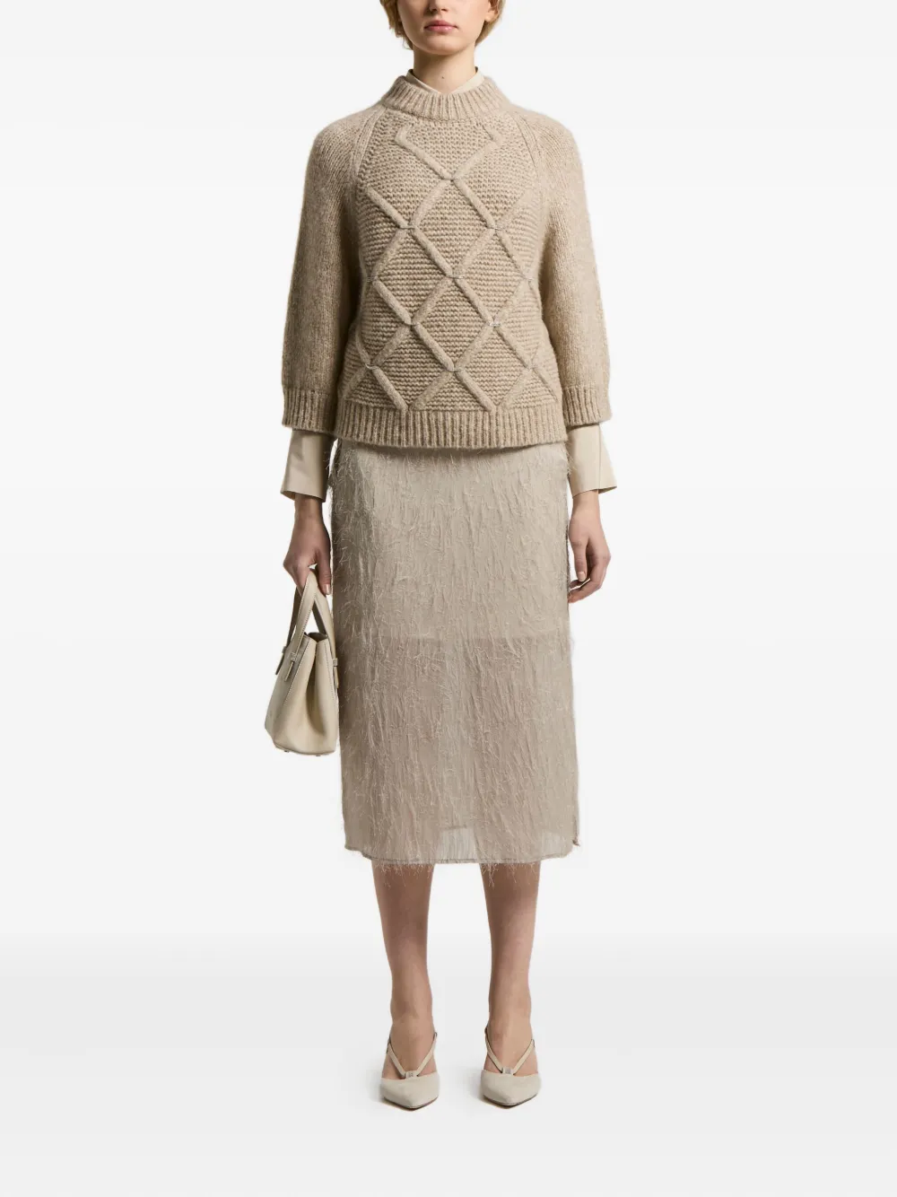 Peserico Diamond-pattern Sweater In Brown