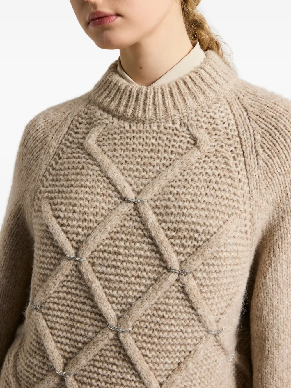 Peserico Diamond-pattern Sweater In Brown