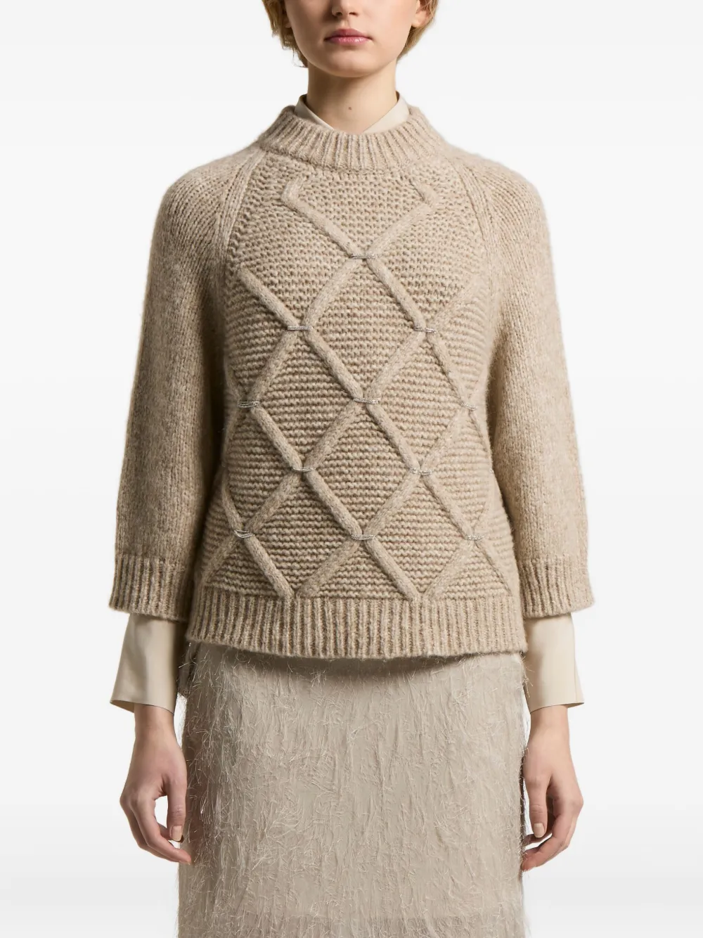Peserico Diamond-pattern Sweater In Brown