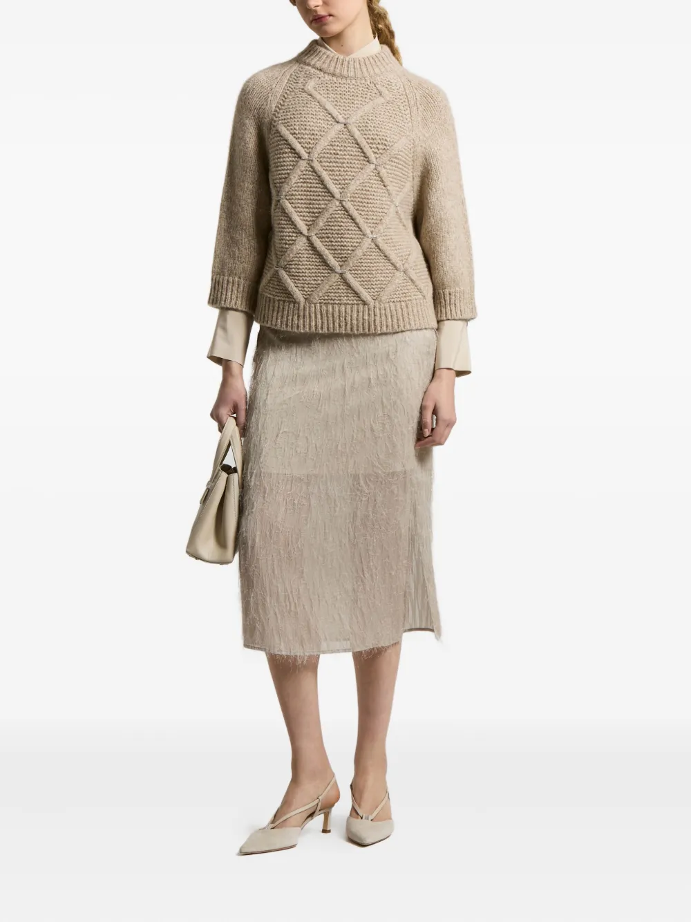 Peserico Diamond-pattern Sweater In Brown