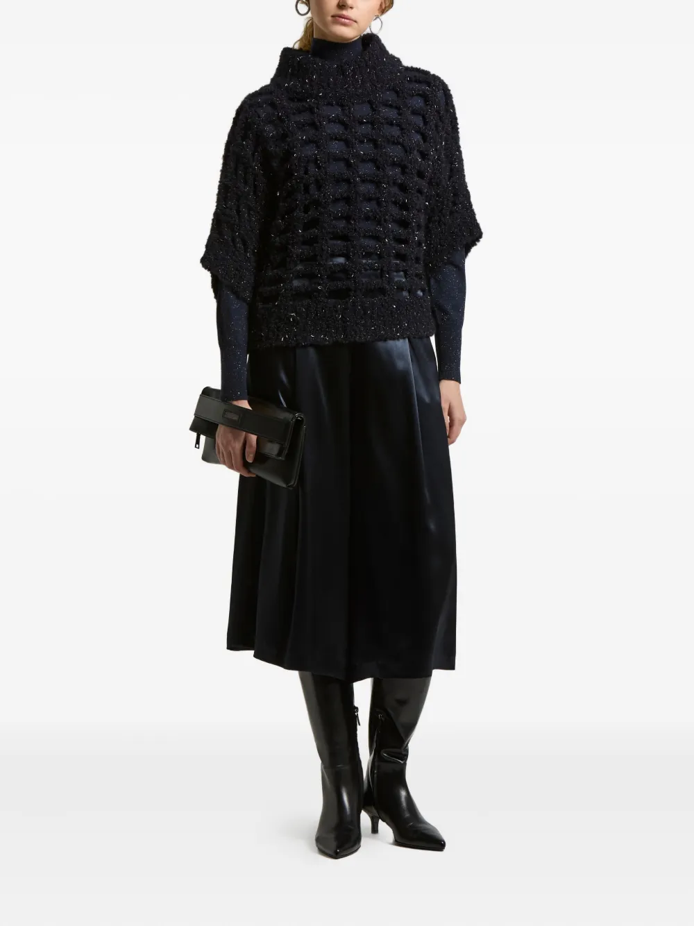 Peserico High-neck Grid Cut-out Sweater In Black