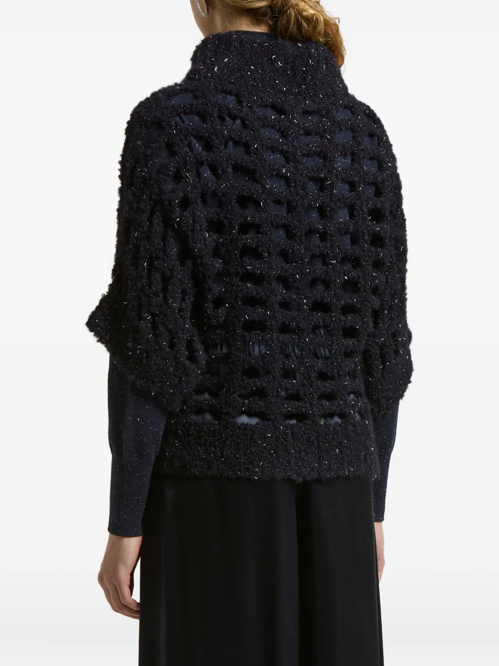 Peserico High-neck Grid Cut-out Sweater In Black