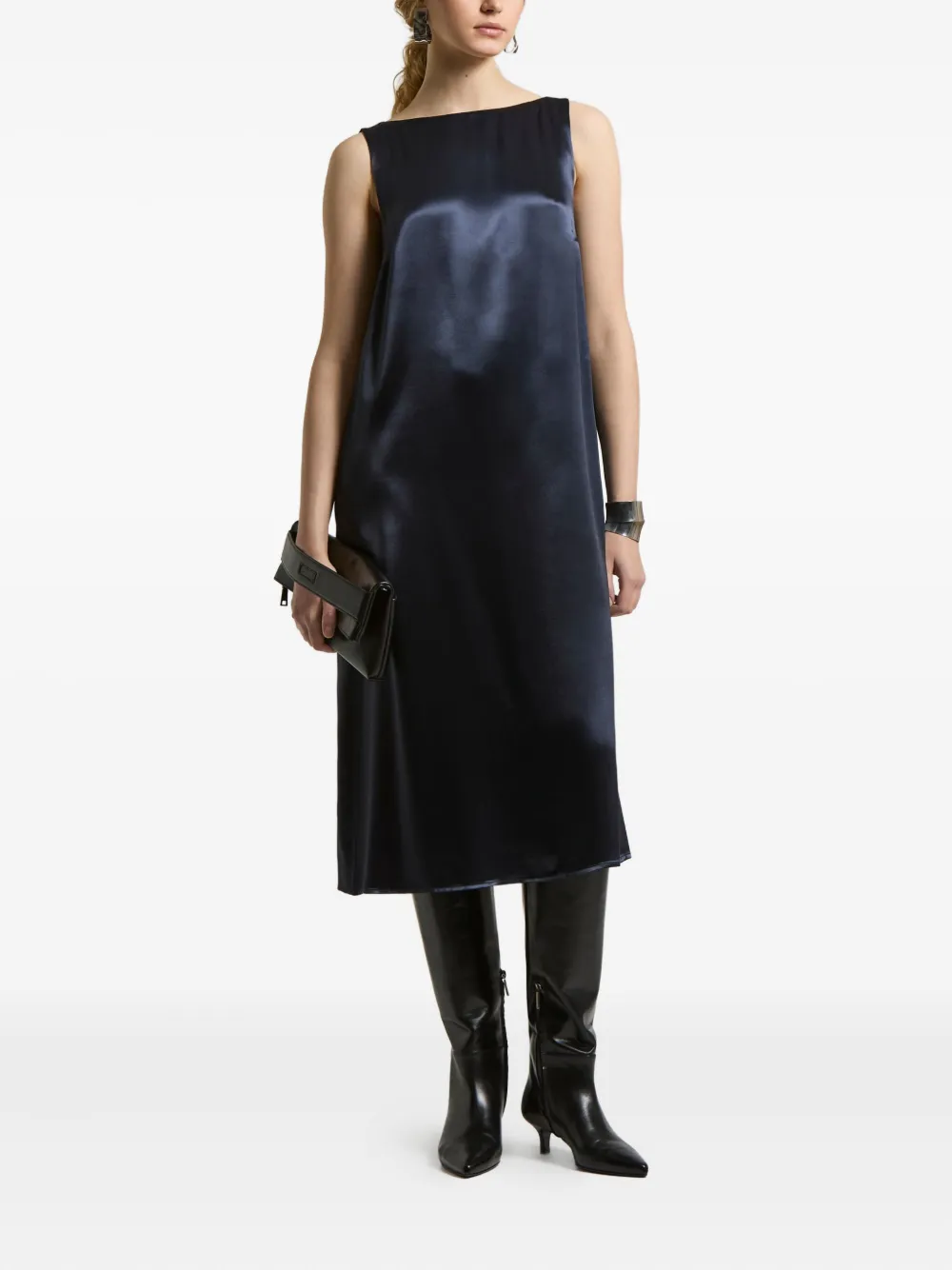 Peserico boat-neck satin dress - Blauw