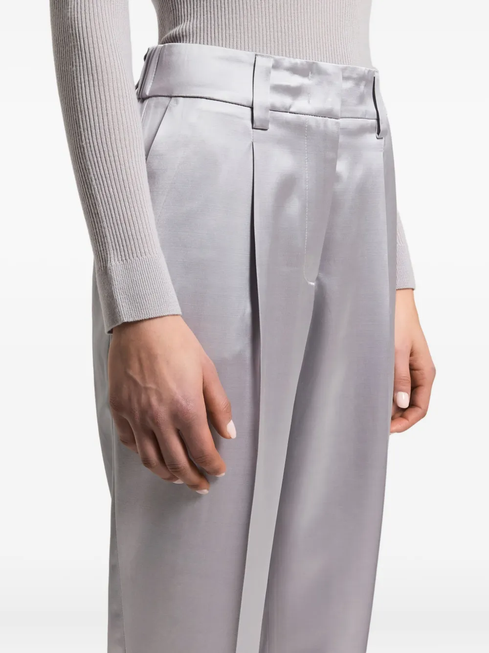 Peserico Pleated-front Satin Trousers In Gray