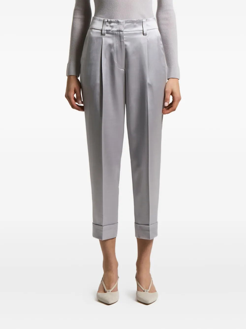 Peserico Pleated-front Satin Trousers In Gray