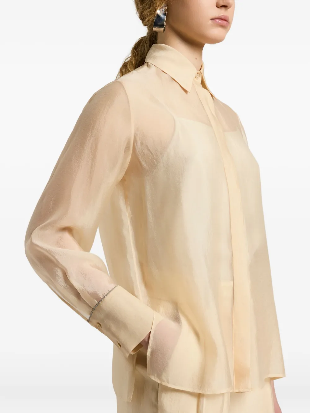 Peserico Sheer-panel Collared Shirt In Neutral