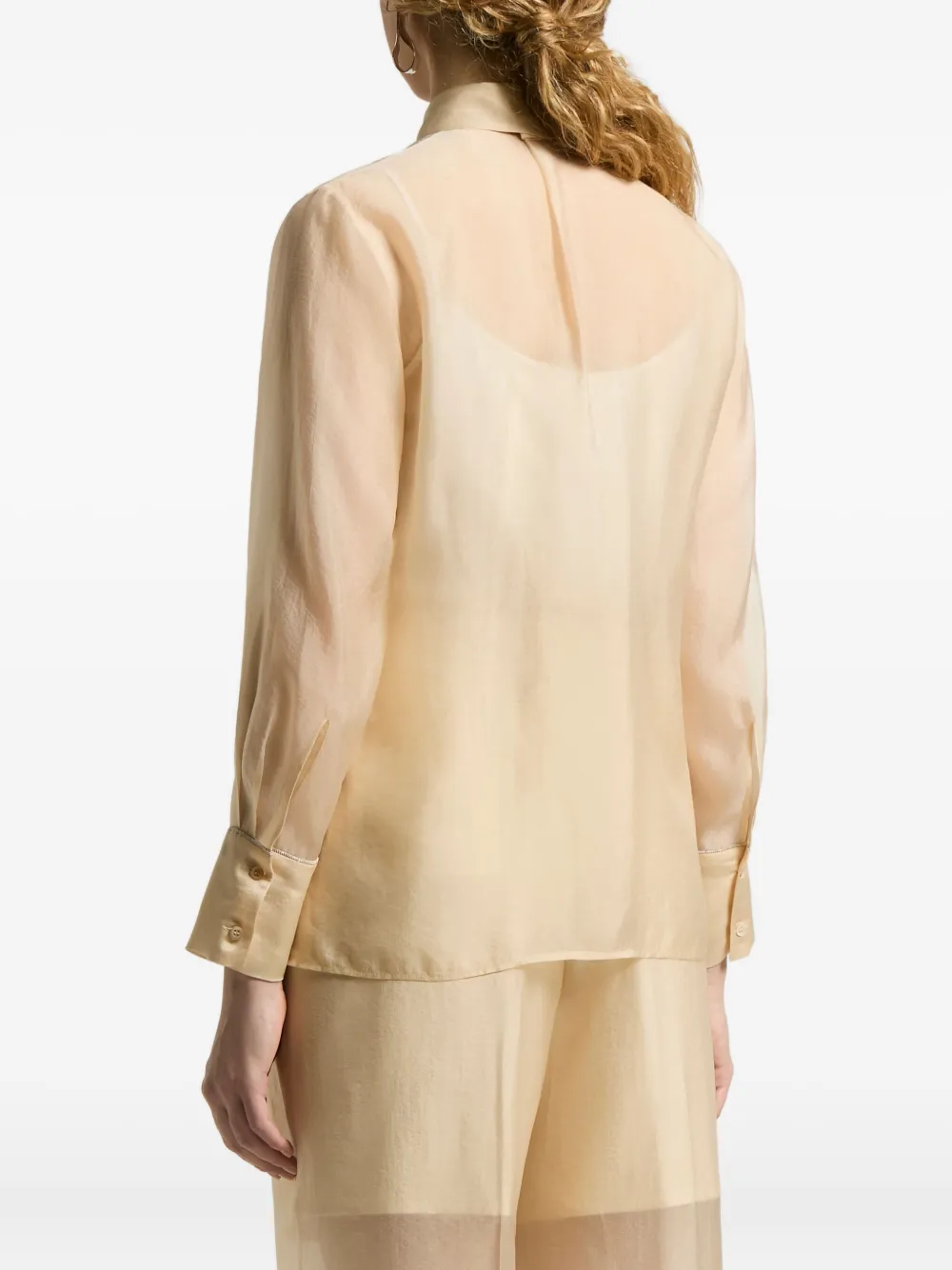 Peserico Sheer-panel Collared Shirt In Neutral